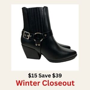 Soda Black Ankle Boots with Buckle Detail